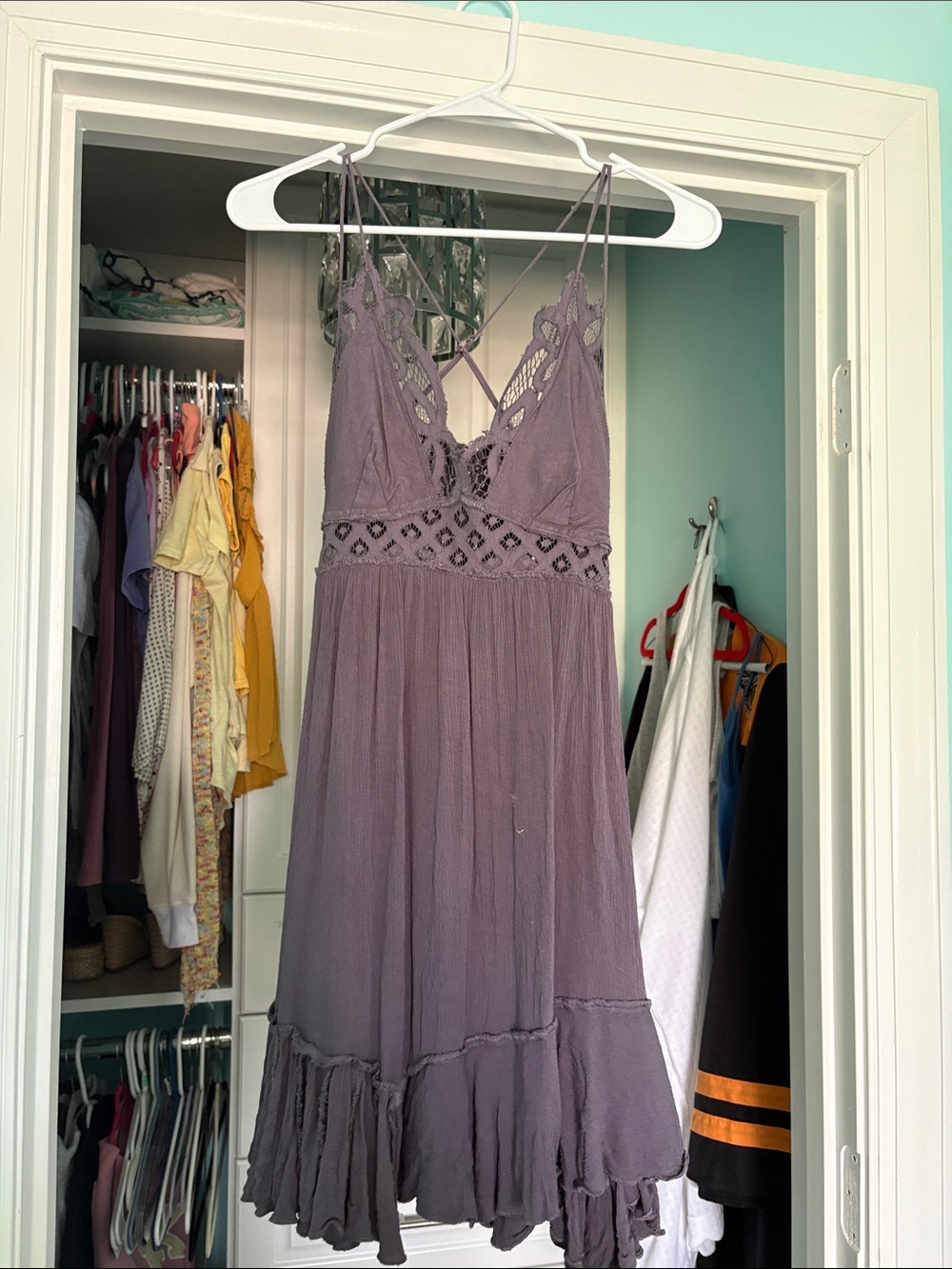 Free People Lavender Lace-Trim Midi Sundress